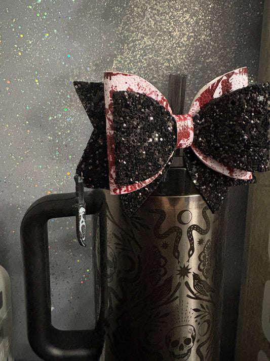 Black glitter horror straw bow