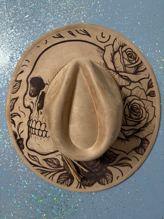 Skull and roses wide brim hat