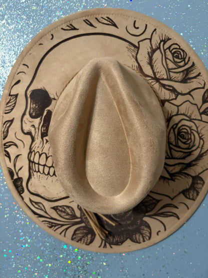 Skull and roses wide brim hat