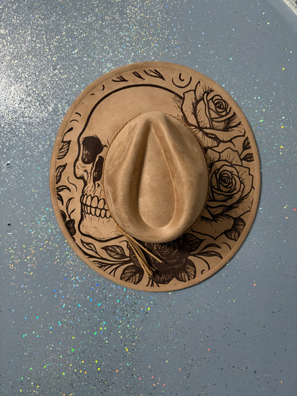 Skull and roses wide brim hat
